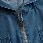 Women's Hooded Denim Jumpsuit Loose Fit Long Sleeve Zip-Up Wide Leg Casual Streetwear - Victrafia