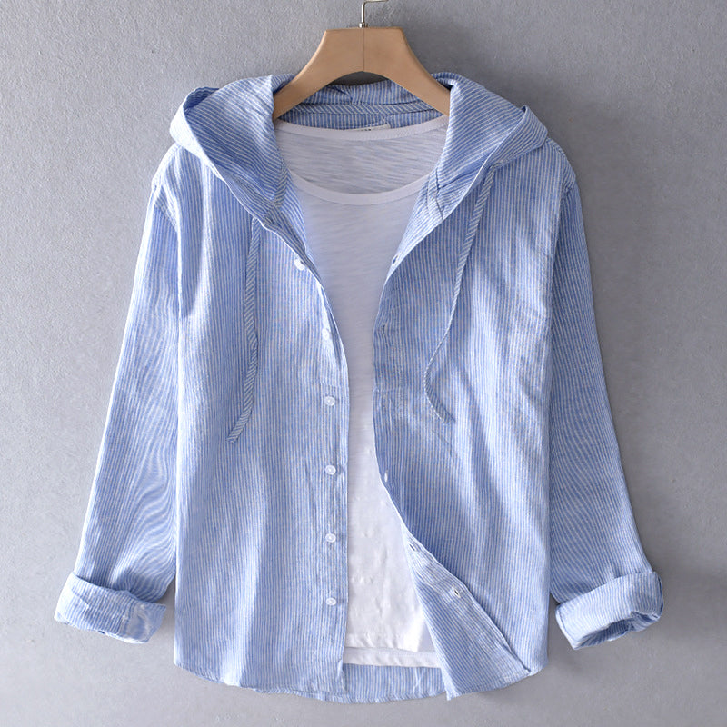 Women's Hooded Linen Blend Blouse Button Placket Loose Fit Casual Summer Top - Victrafia