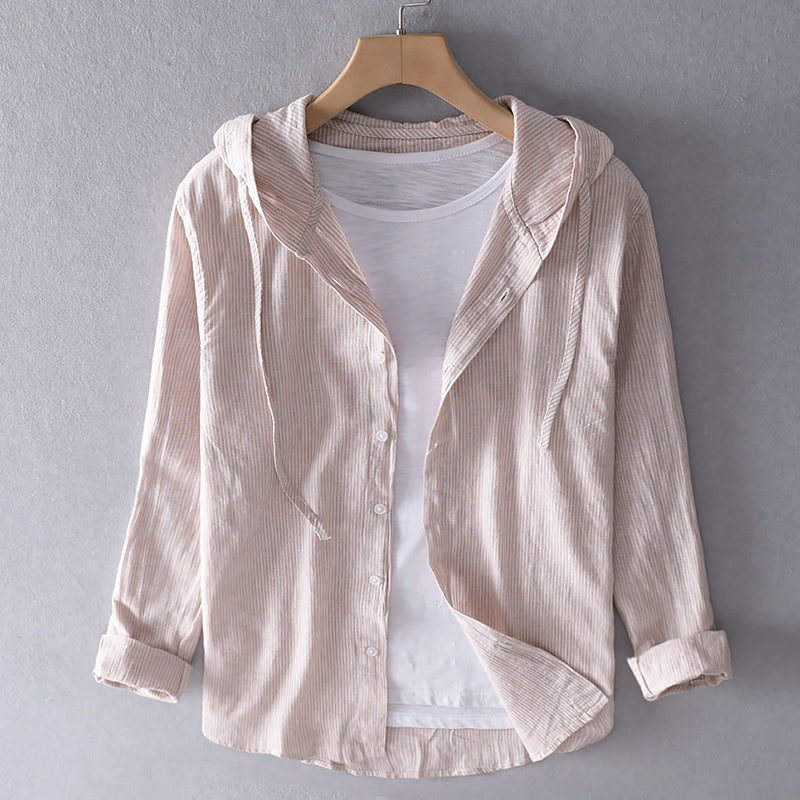 Women's Hooded Linen Blend Blouse Button Placket Loose Fit Casual Summer Top - Victrafia