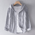 Women's Hooded Linen Blend Blouse Button Placket Loose Fit Casual Summer Top - Victrafia