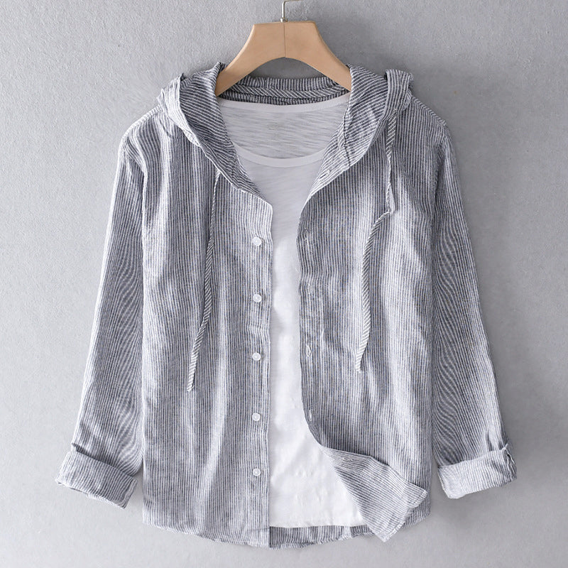 Women's Hooded Linen Blend Blouse Button Placket Loose Fit Casual Summer Top - Victrafia