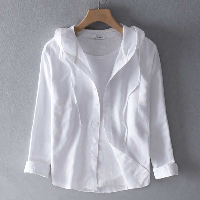 Women's Hooded Linen Blend Blouse Button Placket Loose Fit Casual Summer Top - Victrafia