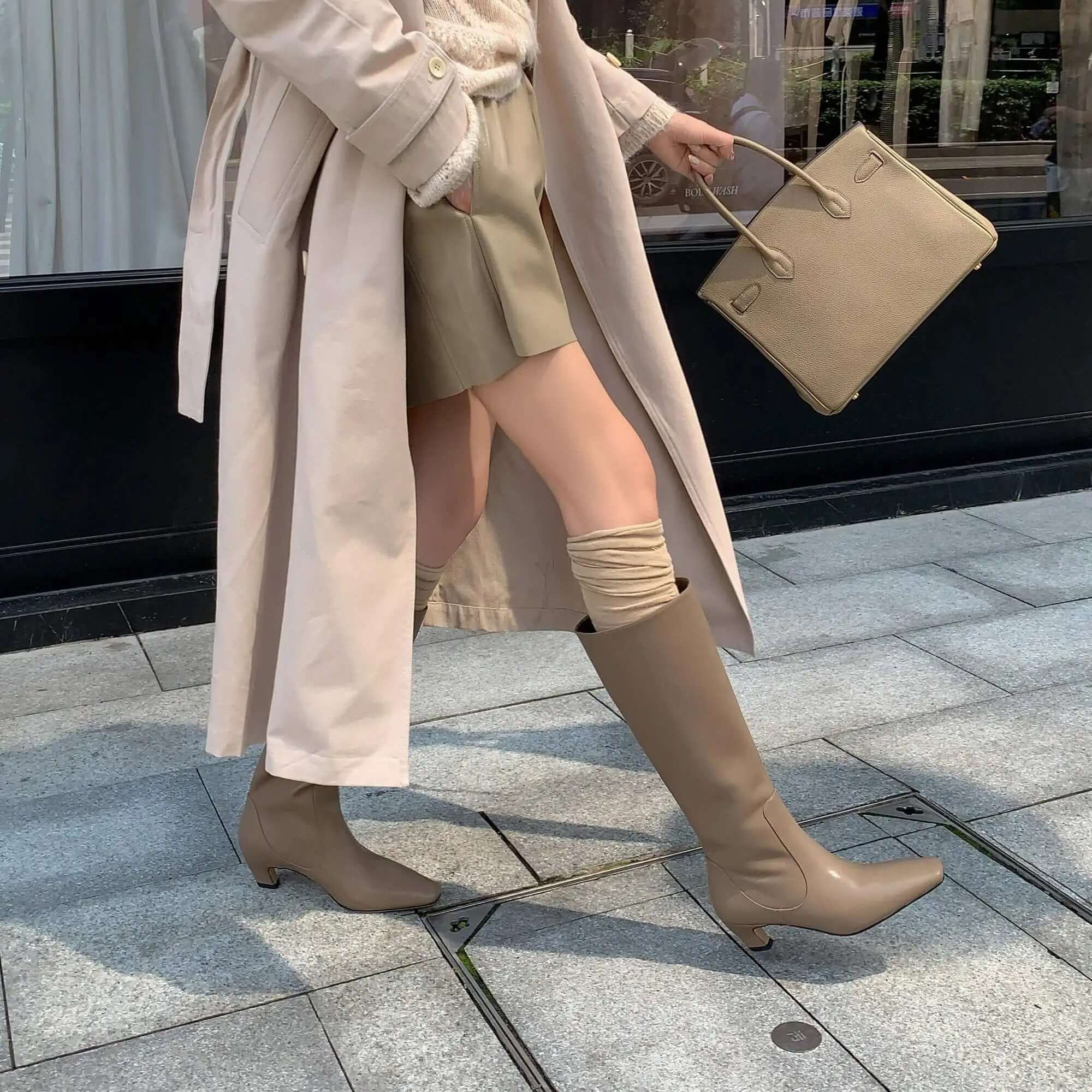 Women's Knee-High Boots Square Toe Kitten Heel Office Work Fall Winter - Victrafia