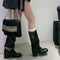 Women's Knee-High Buckle Boots Block Heel Moto Biker Slouchy Riding Fall Winter - Victrafia