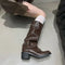 Women's Knee-High Buckle Boots Block Heel Moto Biker Slouchy Riding Fall Winter - Victrafia