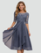 Women's Lace Bodice Midi Dress Wedding Guest Cocktail Party Three-Quarter Sleeve - Victrafia