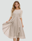 Women's Lace Bodice Midi Dress Wedding Guest Cocktail Party Three-Quarter Sleeve - Victrafia
