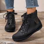 Women's Lace-Up Ankle Boots Side Zipper Round Toe Casual Walking Flat Booties - Victrafia