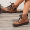 Women's Lace-Up Ankle Boots Side Zipper Round Toe Casual Walking Flat Booties - Victrafia