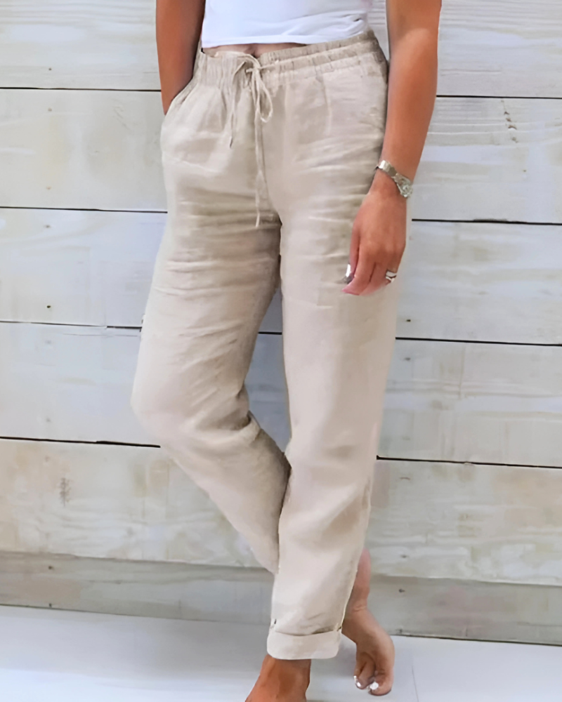 Women's Lightweight Linen Pants Elastic Waist Drawstring Casual Summer - Victrafia