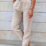 Women's Lightweight Linen Pants Elastic Waist Drawstring Casual Summer - Victrafia