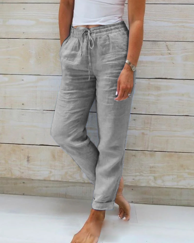Women's Lightweight Linen Pants Elastic Waist Drawstring Casual Summer - Victrafia