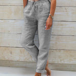 Women's Lightweight Linen Pants Elastic Waist Drawstring Casual Summer - Victrafia