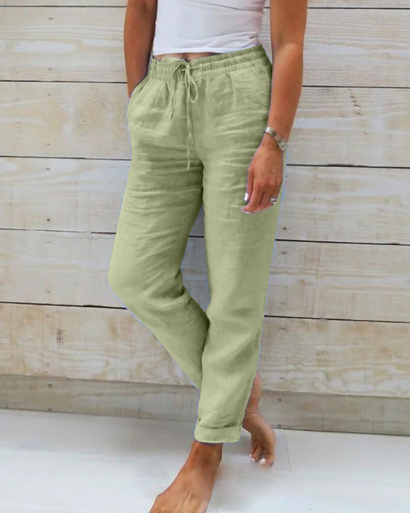 Women's Lightweight Linen Pants Elastic Waist Drawstring Casual Summer - Victrafia