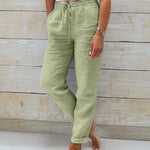 Women's Lightweight Linen Pants Elastic Waist Drawstring Casual Summer - Victrafia