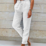 Women's Lightweight Linen Pants Elastic Waist Drawstring Casual Summer - Victrafia