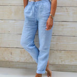 Women's Lightweight Linen Pants Elastic Waist Drawstring Casual Summer - Victrafia