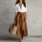 Women's Linen Co-Ord Set High-Waisted Midi Skirt & Blouse Casual Summer Outfit - Victrafia