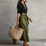 Women's Linen Co-Ord Set High-Waisted Midi Skirt & Blouse Casual Summer Outfit - Victrafia