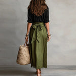 Women's Linen Co-Ord Set High-Waisted Midi Skirt & Blouse Casual Summer Outfit - Victrafia