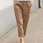 Women's Linen-Cotton Harem Pants Tapered Casual Summer Trousers with Pockets - Victrafia