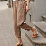 Women's Linen-Cotton Harem Pants Tapered Casual Summer Trousers with Pockets - Victrafia
