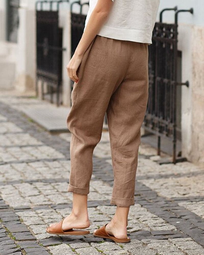 Women's Linen-Cotton Harem Pants Tapered Casual Summer Trousers with Pockets - Victrafia