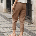 Women's Linen-Cotton Harem Pants Tapered Casual Summer Trousers with Pockets - Victrafia