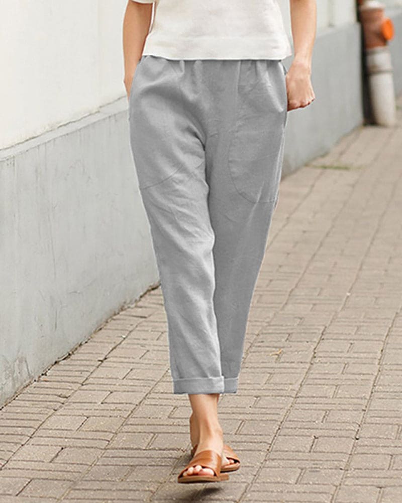 Women's Linen-Cotton Harem Pants Tapered Casual Summer Trousers with Pockets - Victrafia