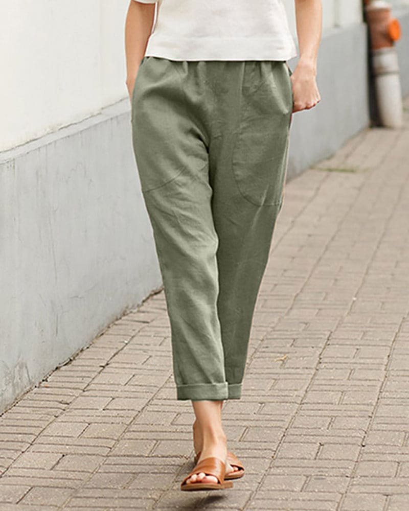 Women's Linen-Cotton Harem Pants Tapered Casual Summer Trousers with Pockets - Victrafia