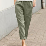 Women's Linen-Cotton Harem Pants Tapered Casual Summer Trousers with Pockets - Victrafia