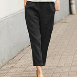 Women's Linen-Cotton Harem Pants Tapered Casual Summer Trousers with Pockets - Victrafia