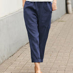 Women's Linen-Cotton Harem Pants Tapered Casual Summer Trousers with Pockets - Victrafia