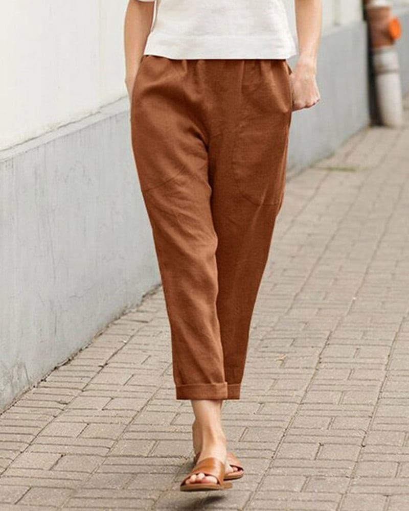 Women's Linen-Cotton Harem Pants Tapered Casual Summer Trousers with Pockets - Victrafia