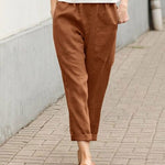 Women's Linen-Cotton Harem Pants Tapered Casual Summer Trousers with Pockets - Victrafia