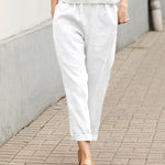 Women's Linen-Cotton Harem Pants Tapered Casual Summer Trousers with Pockets - Victrafia