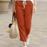 Women's Linen Drawstring Pants Casual Loose Fit Cropped Trousers Summer Beach Vacation - Victrafia