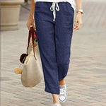 Women's Linen Drawstring Pants Casual Loose Fit Cropped Trousers Summer Beach Vacation - Victrafia