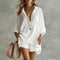 Women's Linen Matching Set Oversized Shirt Shorts Summer Casual Vacation Outfit - Victrafia