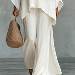 Women's Linen Two-Piece Set Batwing Top Wide Leg Pants Casual Summer Outfit - Victrafia