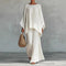 Women's Linen Two-Piece Set Batwing Top Wide Leg Pants Casual Summer Outfit - Victrafia