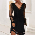 Women's Long Sleeve Mesh Glitter V-Neck Midi Dress Cocktail Evening Party Night Out - Victrafia