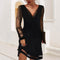 Women's Long Sleeve Mesh Glitter V-Neck Midi Dress Cocktail Evening Party Night Out - Victrafia