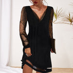 Women's Long Sleeve Mesh Glitter V-Neck Midi Dress Cocktail Evening Party Night Out - Victrafia