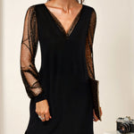 Women's Long Sleeve Mesh Glitter V-Neck Midi Dress Cocktail Evening Party Night Out - Victrafia