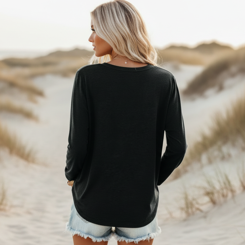 Women's Long Sleeve Relaxed Fit Top Casual Everyday Boho Street Style Shirt with Pocket - Victrafia
