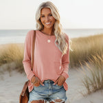 Women's Long Sleeve Relaxed Fit Top Casual Everyday Boho Street Style Shirt with Pocket - Victrafia