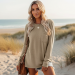 Women's Long Sleeve Relaxed Fit Top Casual Everyday Boho Street Style Shirt with Pocket - Victrafia