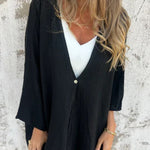 Women's Loose Open Front Cardigan V-Neck Mid-Sleeve Lightweight Casual Layering Top - Victrafia