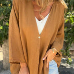 Women's Loose Open Front Cardigan V-Neck Mid-Sleeve Lightweight Casual Layering Top - Victrafia